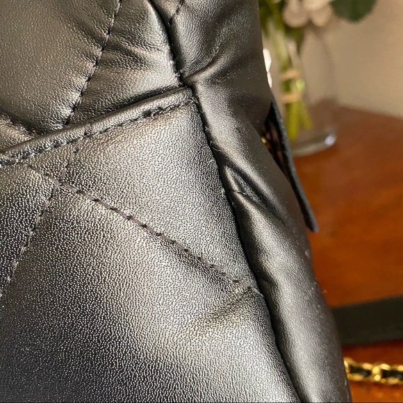 *READ Black Leather Flap Ombre Quilted Chain Crossbody Top Handle Purse Bag S4 - Picture 5 of 10